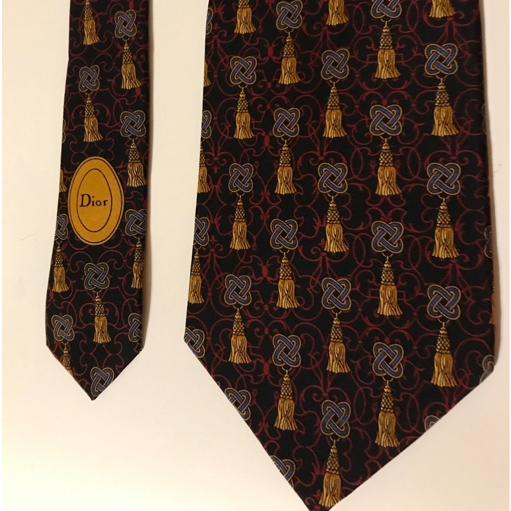 Vintage Christian Dior Monsieur Tassel Print Silk Neck Tie